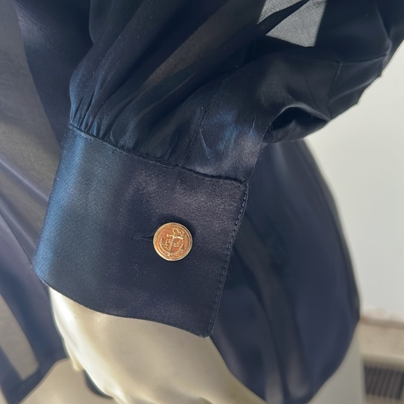 Vintage ESCADA Black Sheer Nautical Star/ Anchor Long Sleeve Blouse. Size 8. - Picture 6 of 8